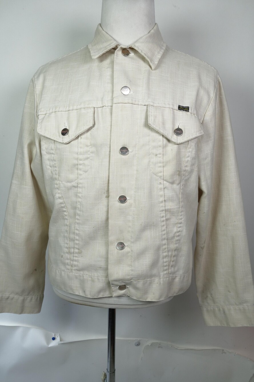 Vintage Wrangler Jacket Mens 46 White Canvas Trucker Unlined Made USA Western